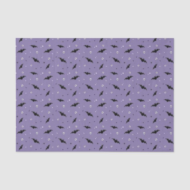 Seda Papel de Tecido Spooky Bats & Skulls - Roxo (Frente )
