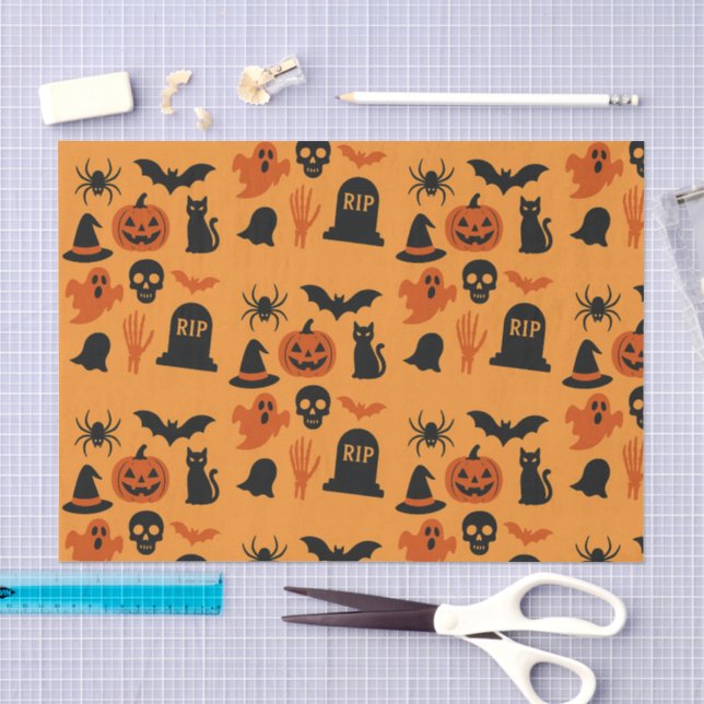 Seda Papel de Tecido Spooky Halloween | Preto e Laranja (Arte )