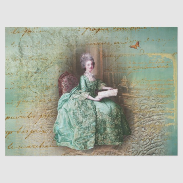 Seda Papel de Tecido Teal Marie Antoinette (Frente )