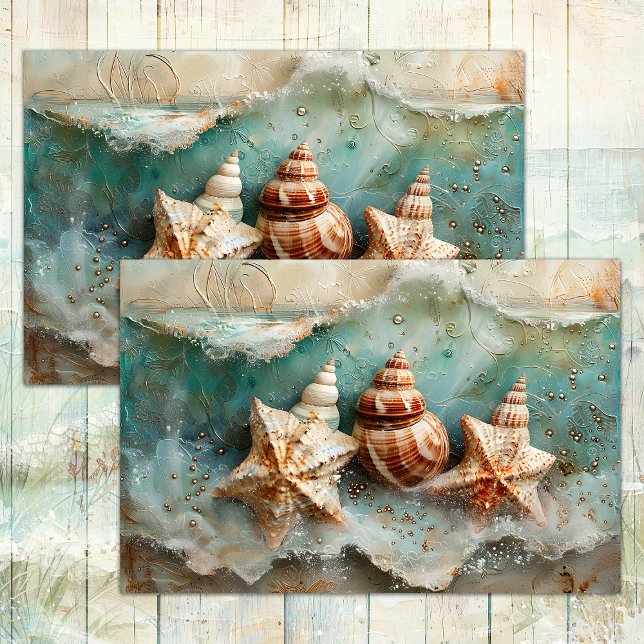 SEDA PAPEL DE TECIDOS DE DECOPÁGINA E MAR (SEA AND SHELLS DECOUPAGE TISSUE PAPER)