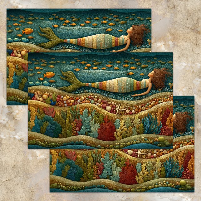 SEDA PAPEL DE TECIDOS DE DECOPÁGIO DE SONHOS DE MERMAID (MERMAID DREAMS DECOUPAGE TISSUE PAPER)