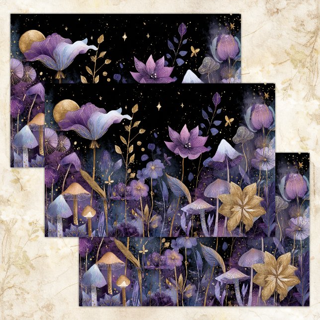 SEDA PAPEL DE TECIDOS DE DECOUPAÇÃO DE JARDIM MEIO-NOTU (ENCHANTED MIDNIGHT GARDEN DECOUPAGE TISSUE PAPER)