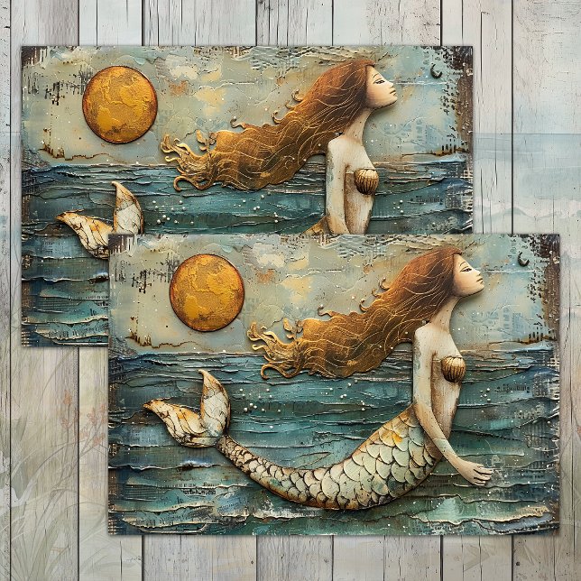 SEDA PAPEL DE TECIDOS DE DECOUPAÇÃO DE MÍDIA MISTURADA  (SURREAL MERMAID MIXED MEDIA DECOUPAGE TISSUE PAPER)