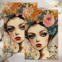 PAPEL DE TECIDOS DE DECOUPAGEM DA GAROTA FLOR BOHO