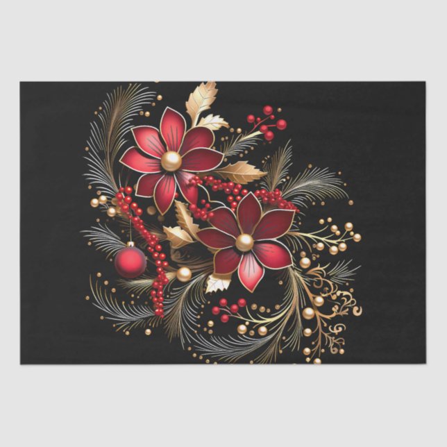 Seda Papel de tecidos de férias das flores vermelhas (Frente )