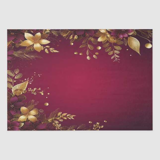 Seda Papel de tecidos de férias Dourado vermelho borgon (Frente )