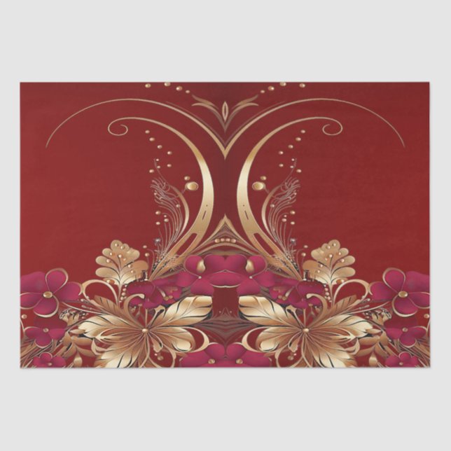 Seda Papel de tecidos de férias Dourados vermelhos (Frente )