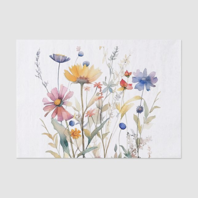 Seda Papel de tecidos de flores selvagens de aquarela s (Frente )