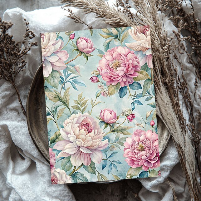 Seda Papel de tecidos de peões cor-de-rosa Elegante (Elegant vintage pink peonies tissue paper)