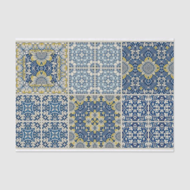 Seda Papel de tecidos para desligar design azul e amare (Frente )