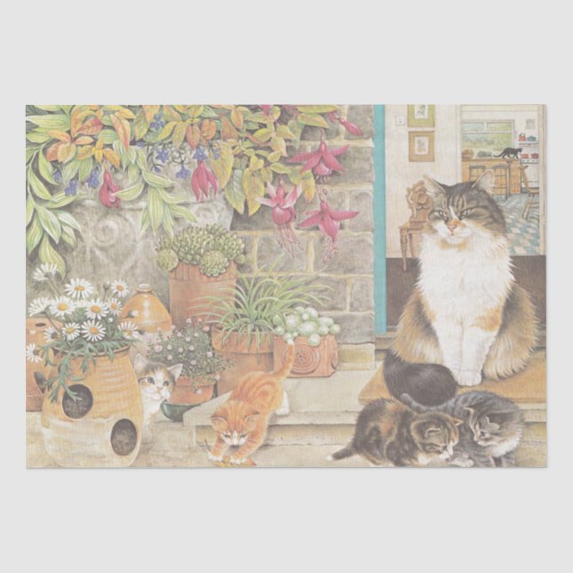SEDA PAPEL DE TECIDOS PINTADOS DE GATO ADORÁVEL (Frente )
