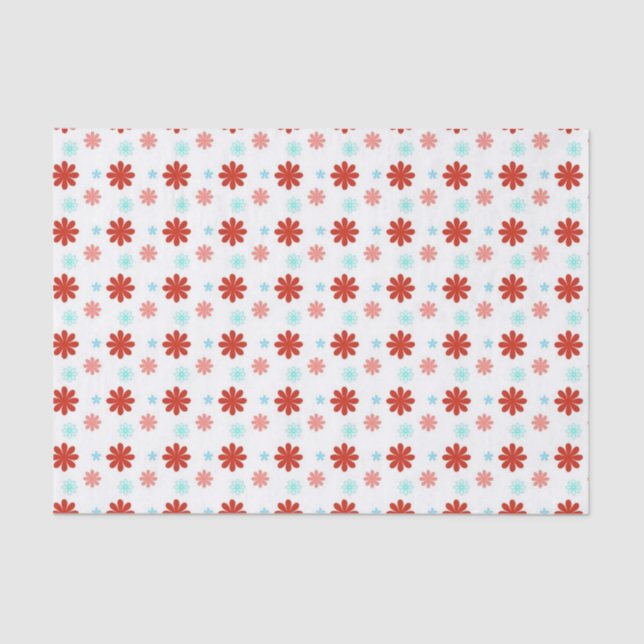 Seda Papel de tecidos vermelho-azul e rosa-flores (Frente )