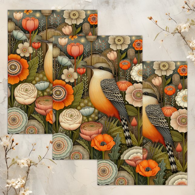 SEDA PAPEL DE TISSUE DECOUPAGE BOHO BIRD CAPRICHOSO (BOHO BIRD WHIMSICAL DECOUPAGE TISSUE PAPER)
