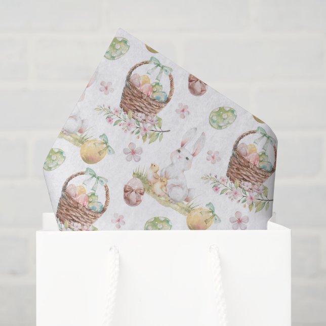 Seda Papel Decoupage Coelho com Cesta, Feriado de Prima (Sacola de presentes)