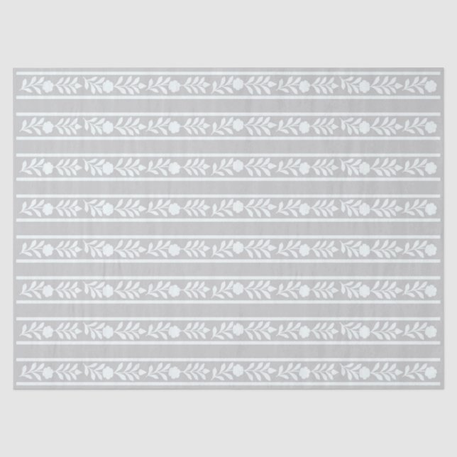 Seda Papel Decoupage com Borda Floral de Osso Cinza (Frente )