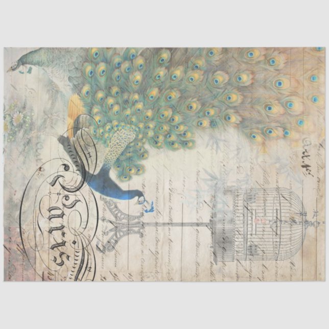 Seda Papel Decoupage de Ephemera Peacock Esquerdo (Frente )