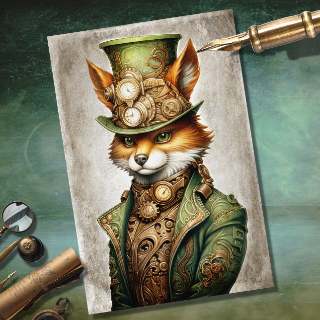 Seda Papel Decoupage de Fox 3 Portraordinário Steampunk (Criador carregado)