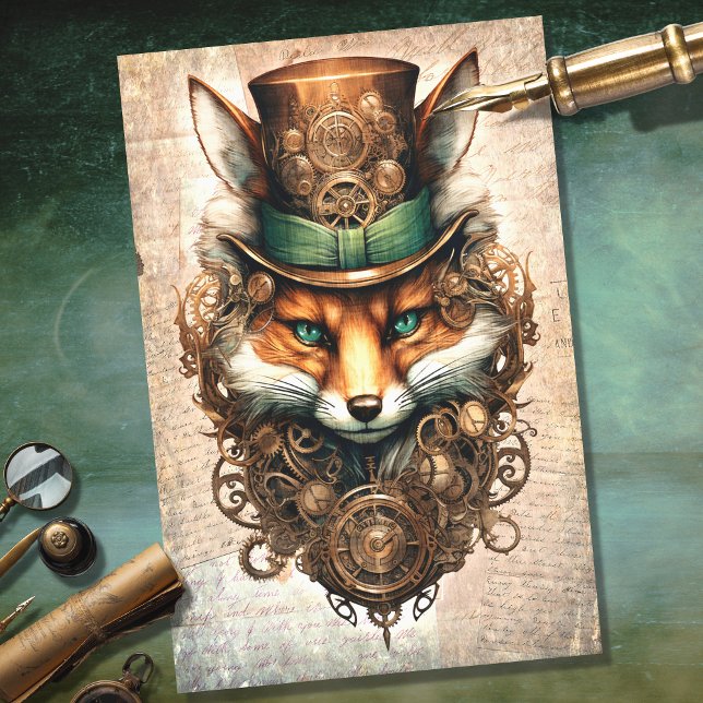 Seda Papel Decoupage de Fox 4 Retrato Steampunk (Criador carregado)