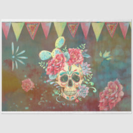 Seda Papel Decoupage do Crânio Açúcar Dia De Los Muerto