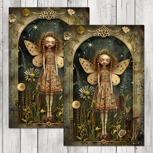 SEDA PAPEL DO TECIDO DE DECOUPAÇÃO DE FLORESTA DE DÓLAR (DAINTY FOREST FAIRY DECOUPAGE TISSUE PAPER)