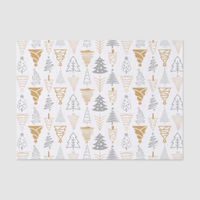 Seda Papel em árvore de Natal Dourado e prata (Frente )