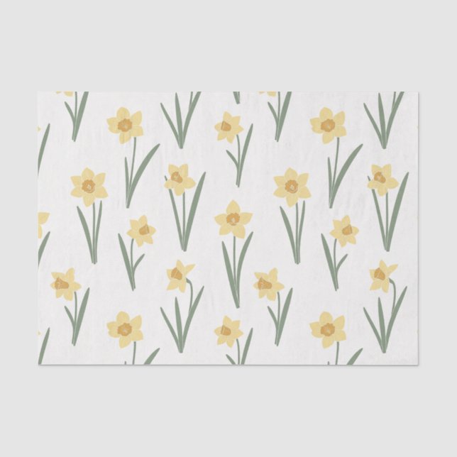 Seda Papel Floral de Narciso da Primavera em Amarelo e  (Frente )