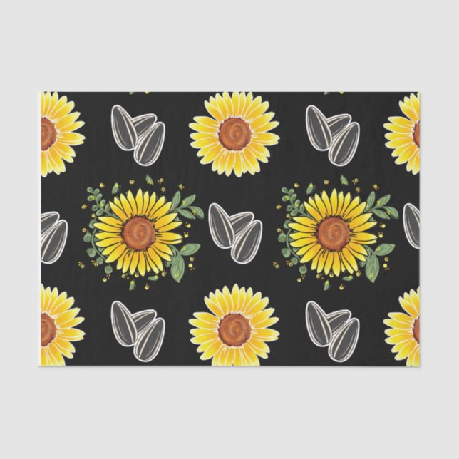 Seda Papel Floral em Tecido de 10 lb, Preto e Amarelo (Frente )
