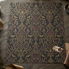 Seda Papel Floral Escuro de Mariposa Damasco Gótico