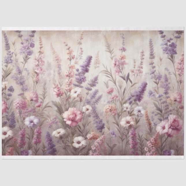 Seda Papel para tecidos de flores selvagens de Lavanda  (Frente )