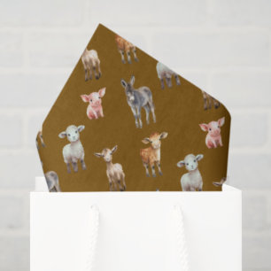 Seda Papel Pardo com Estampa de Animais da Fazenda