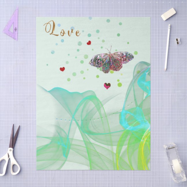 Seda Papel Tecido Borboleta de Amor Crescente (Arte )