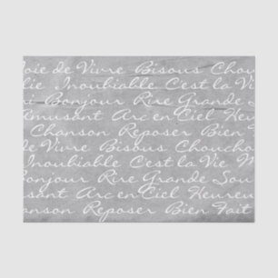 Seda Papel Tecido (Cinza) com Script de Língua Francesa