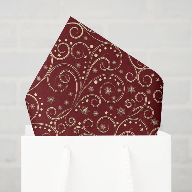 Seda Papel Tecido com Desenho de Volutas em Dourado e B (Sacola de presentes)