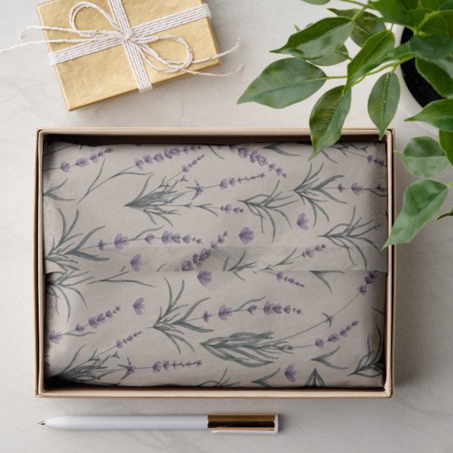 Seda Papel Tecido com Estampa Botânica de Lavanda (Presente)