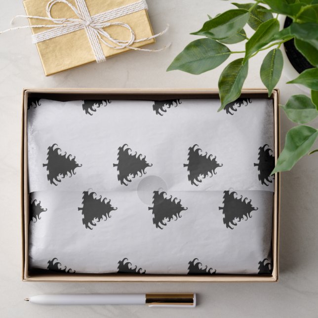 Seda Papel Tecido com Estampa de Árvores de Natal Preta (Presente)