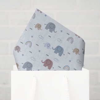 Seda Papel Tecido com Estampa de Berçário de Elefante
