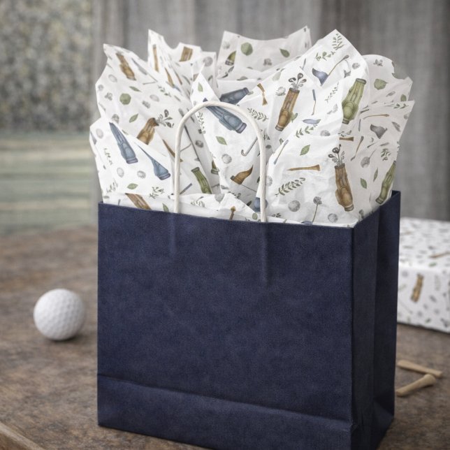 Seda Papel Tecido com Estampa de Golfe em Azul e Verde  (Criador carregado)