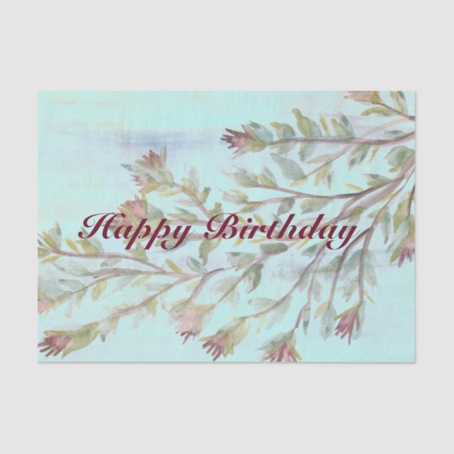 Seda Papel Tecido Com Flor De Aquarela Em Borgonha (Frente )