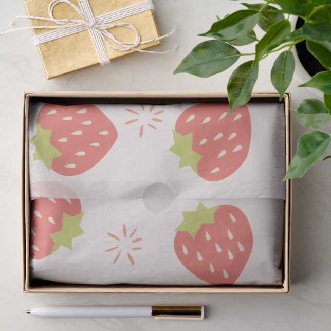 Seda Papel Tecido com Padrão de Morangos Doces (Presente)