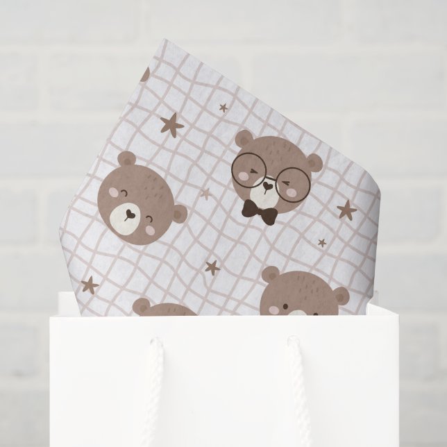 Seda Papel Tecido com Padrão de Urso de Desenho Animado (Sacola de presentes)