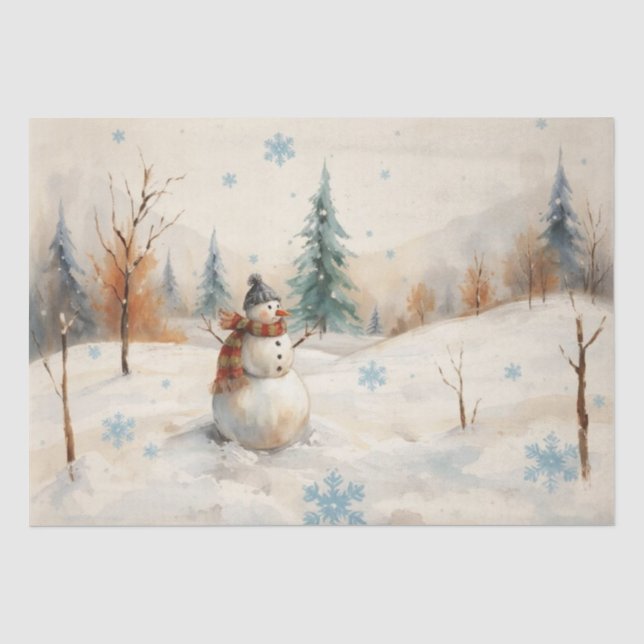 Seda Papel Tecido de Aguarela de Boneco de Neve (Frente )