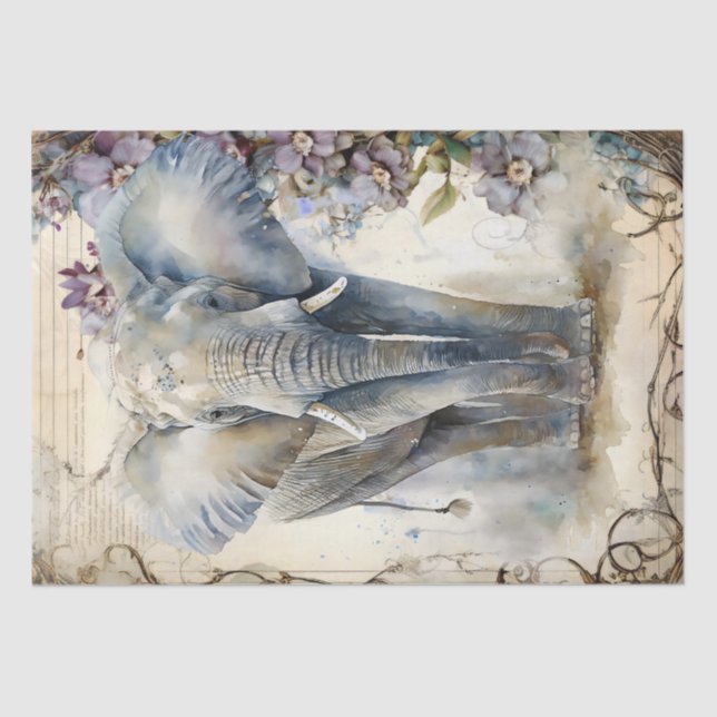 Seda Papel Tecido de Aquarela Elefante (Frente )