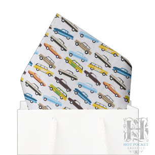 Seda Papel Tecido de Carros Antigos 