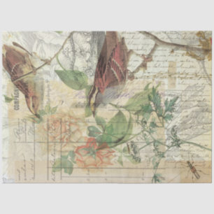 Seda Papel Tecido de Colagem de Natureza Vintage