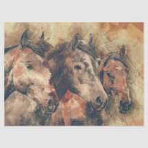 Papel Tecido de Decopagação de Cavalos de Água