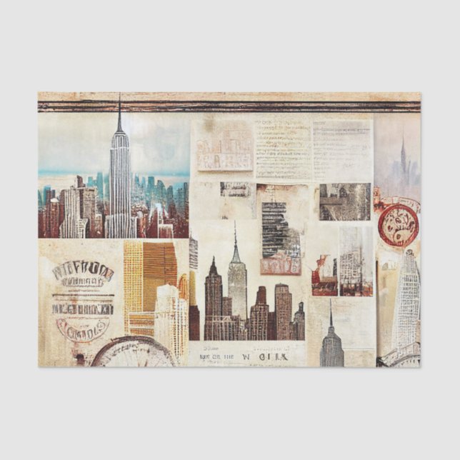 Seda Papel Tecido de Decoupage da Cityscape Vintage (Frente )