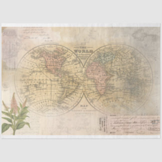 Seda Papel Tecido de Decoupage da Ephemera Mundial