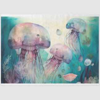 Seda Papel Tecido de Decoupage de Aquarelas de Peixe