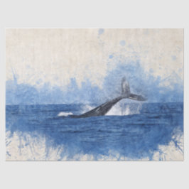 Seda Papel Tecido de Decoupage de Baleia Azul-Cura