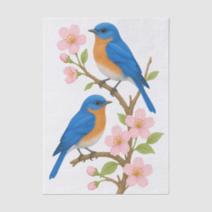 Seda Papel Tecido de Decoupage de Bluebird e Blossomas